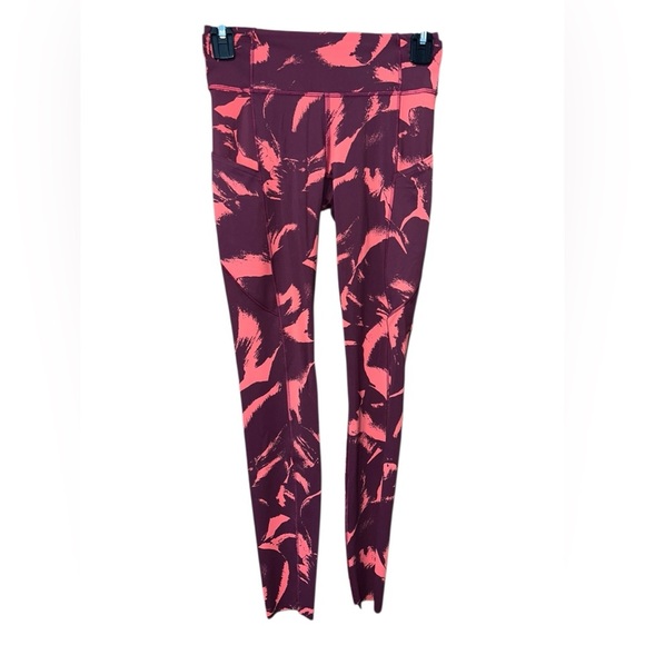 Lululemon Fast and Free Full-Length Leggings Flower Pop Coral Deep Ruby Size 4 - Picture 3 of 3